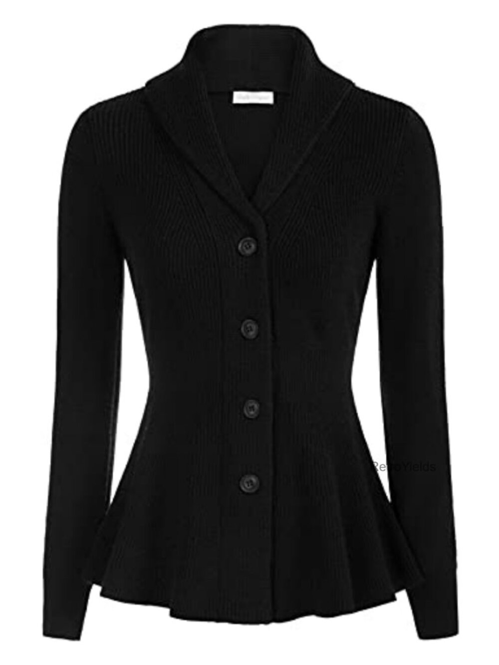 Vintage Shawl Lapel Button Down Cardigan Sweater Peplum Hem Retro Coat